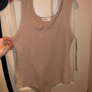 Waffle knit tan body suit